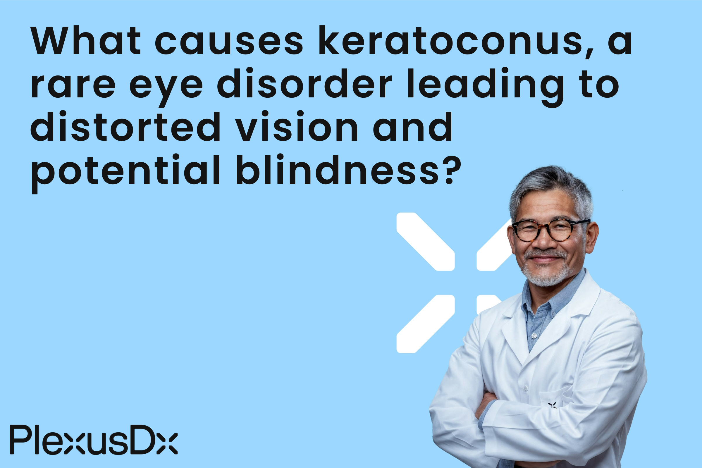 What causes keratoconus, a rare eye disorder leading to distorted vision and potential blindness?