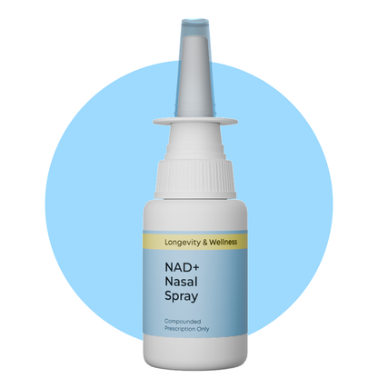 NAD+ Nasal Spray bottle with 'Longevity & Wellness' label on a white background