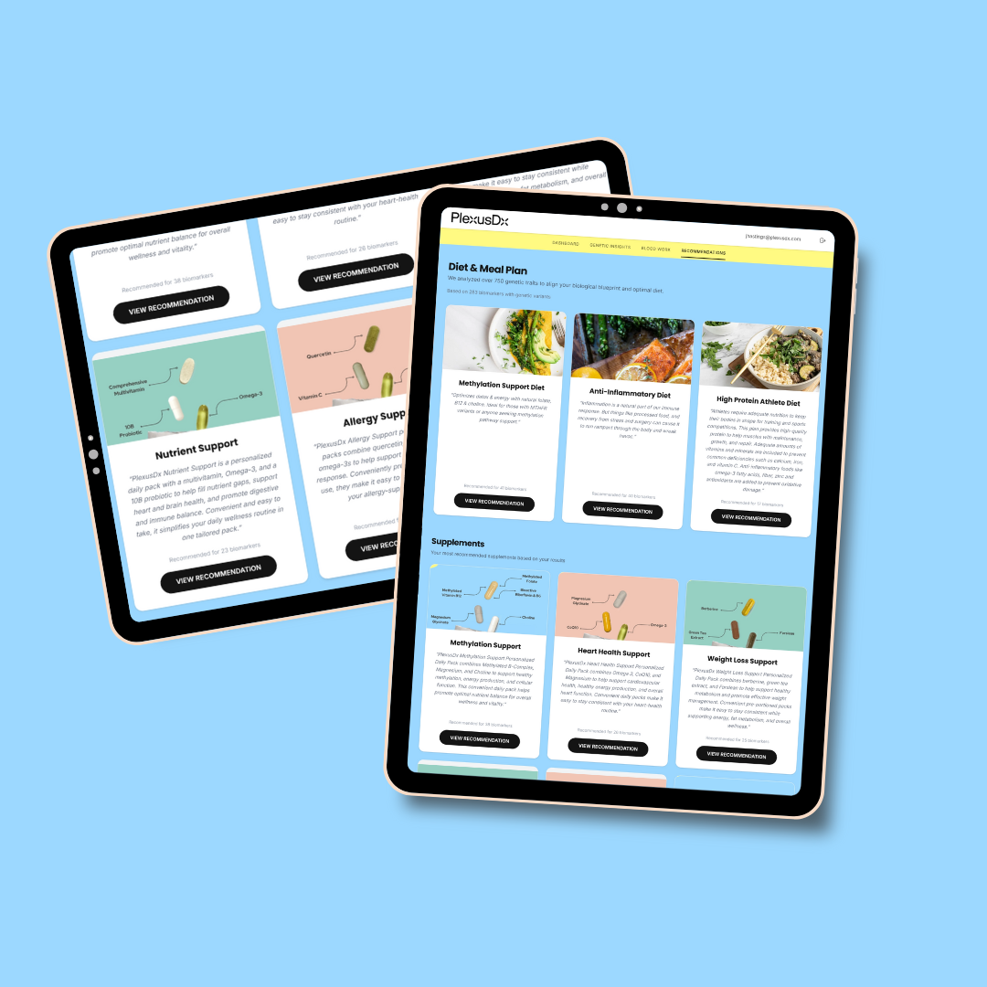 Peptide Pathways Report results in the PlexusDx Results Portal showing personalized peptide recommendations